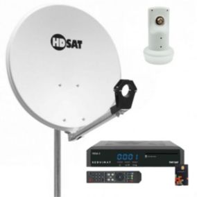 Pack  Parabole satellite acier 60cm + LNB Single + Récepteur TNTSAT HDSAT