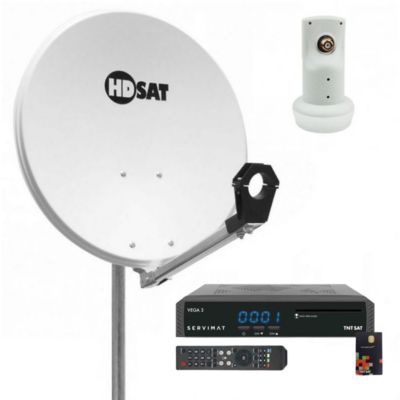 Pack  Parabole satellite acier 65cm + LNB Single + Récepteur TNTSAT HDSAT