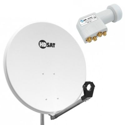 Pack  Parabole satellite acier 80cm + LNB Quad Universel 0,1dB HDSAT