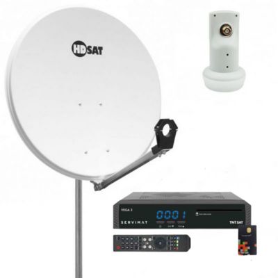 Pack  Parabole satellite acier 80cm + LNB Single + Récepteur TNTSAT HDSAT