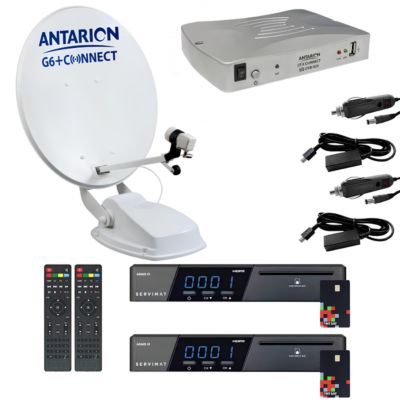 Pack Parabole Satellite Automatique TWIN 65cm Camping Car + 2x Récepteur TNTSAT HD Astra ANTARION