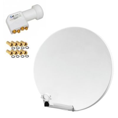 Pack  Parabole satellite fibre composite Blanche 60cm BRIDES INOX + LNB Quad HD 4K HDSAT