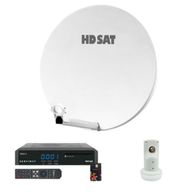 Pack  Parabole Satellite Fibre Composite Blanche 60cm + LNB Single + VEGA 3 Récepteur TV satellite Full HD + Carte HDSAT