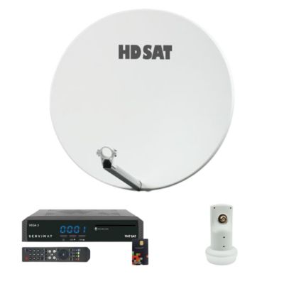 Pack  Parabole Satellite Fibre Composite Blanche 75cm + LNB Single + VEGA 3 Récepteur TV satellite Full HD + Carte HDSAT