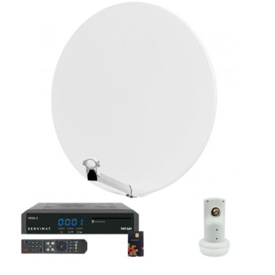 Pack  Parabole Satellite Fibre Composite Blanche 85cm + LNB Single + VEGA 3 Récepteur TV satellite Full HD + Carte HDSAT