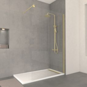 Pack Paroi de Douche 120x200cm Verre Transparent - Barre de Fixation Extensible et Profil Or Brossé