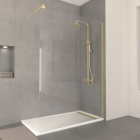 Pack Paroi de Douche 140x200cm Verre Transparent - Barre de Fixation Extensible et Profil Or Brossé