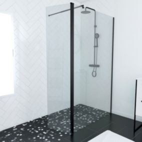 Pack Paroi de Douche et Volet Pivotant 120+40x200 cm - Verre Transparent - Barre de Fixation Noire