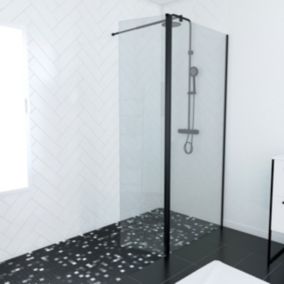 Pack Paroi de Douche et Volet Pivotant 90+40x200 cm - Verre Transparent - Barre de Fixation Noire