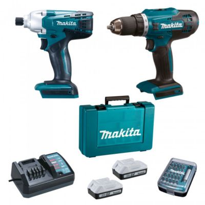 Pack perceuse-visseuse 18V DF4880 + clé à chocs 18V TD127D, 2x18V 1,5Ah, chargeur, 30 embouts - DK18A35X1