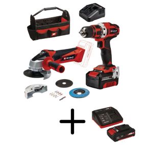 Pack Perceuse-visseuse et meuleuse sans fil Einhell TE-TK 18/2 Li Kit 18V - 1x4Ah + 1x2Ah et sac porte-outils