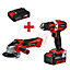 Pack perceuse visseuse et meuleuse sans fil Einhell TE-TK 18/2 Li Kit 18V - 1x4Ah + 1x2Ah et sac porte-outils