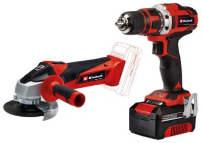 Pack Perceuse-visseuse et meuleuse sans fil Einhell TE-TK 18/2 Li Kit 18V - 1x4Ah + 1x2Ah et sac porte-outils