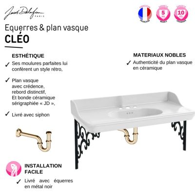 Pack plan vasque suspendu 3 trous JACOB DELAFON Cléo 1889 + mélangeur croisillon or + siphon or