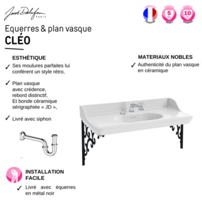 Pack plan vasque suspendu 3 trous JACOB DELAFON Cléo 1889 + miroir + mélangeur croisillon chromé + siphon chromé