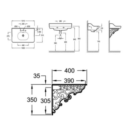Pack plan vasque suspendu 3 trous JACOB DELAFON Cléo 1889 + miroir + mélangeur croisillon chromé + siphon chromé