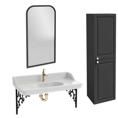 Pack plan vasque suspendu JACOB DELAFON Cléo 1889 + colonne droite + miroir + robinet or + siphon or