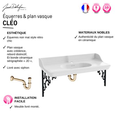 Pack plan vasque suspendu JACOB DELAFON Cléo 1889 + robinet or + siphon or