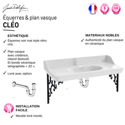 Pack plan vasque suspendu JACOB DELAFON Cléo 1890 + miroir + siphon chromé