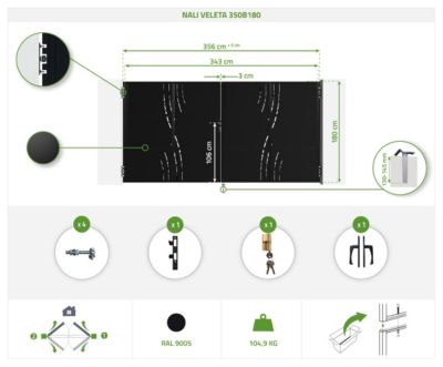 Pack portail battant NALI VELETA 3,5m H.180cm + Portillon H.180cm noir