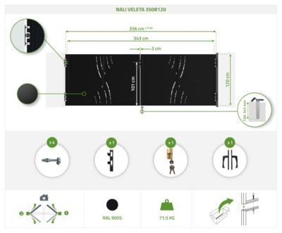 Pack portail battant NALI VELETA 3,5x1,2m + Portillon H.120cm noir