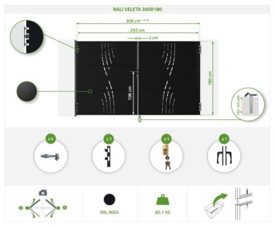 Pack portail battant NALI VELETA 3m H.180cm + Portillon H.180cm noir