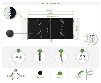 Pack portail battant NALI VELETA 3x1,4m + Portillon H.140cm noir