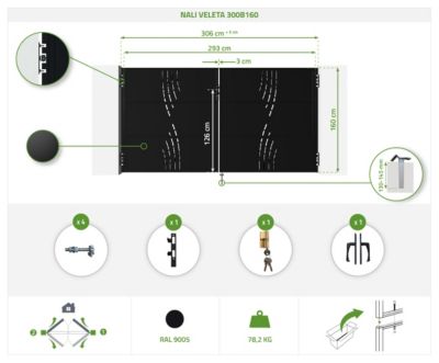 Pack portail battant NALI VELETA 3x1,6m + Portillon H.160cm noir