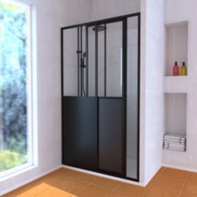 Pack Porte Coulissante Noir Mat + Receveur Blanc 120x80x204 cm et Colonne de Douche Thermostatique