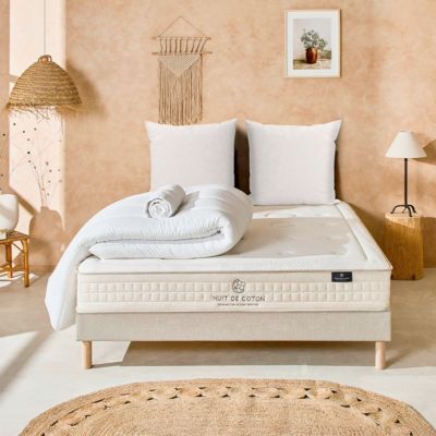 Pack Prélude 2.0 140x190 cm Matelas Latex 100% Naturel + Sommier Bois + Accessoires