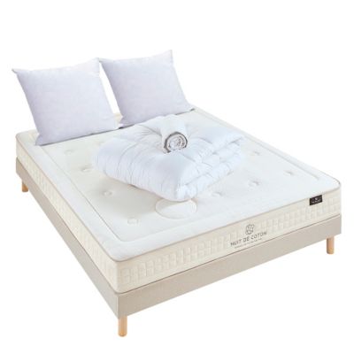Pack Prélude 2.0 140x190 cm Matelas Latex 100% Naturel + Sommier Bois + Accessoires