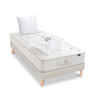 Pack Prélude 2.0 140x190 cm Matelas Latex 100% Naturel + Sommier Bois + Accessoires