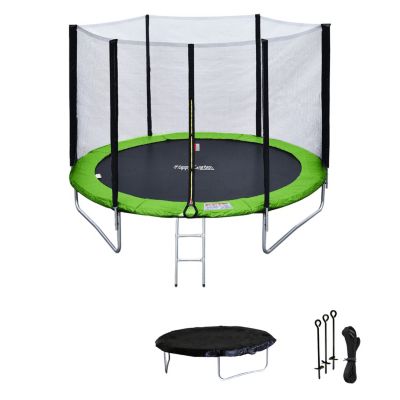 Pack Premium Trampoline 245cm réversible bleu / vert CANBERRA + filet, échelle, bâche et kit d'ancrage - Happy Garden