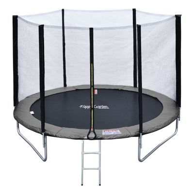 Pack Premium Trampoline 245cm  réversible gris / rose CANBERRA + filet, échelle, bâche et kit d'ancrage - Happy Garden