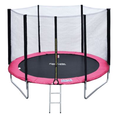 Pack Premium Trampoline 245cm réversible rose / gris CANBERRA + filet, échelle, bâche et kit d'ancrage - Happy Garden