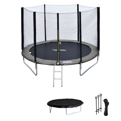 Pack Premium Trampoline 245cm réversible rose / gris CANBERRA + filet, échelle, bâche et kit d'ancrage - Happy Garden