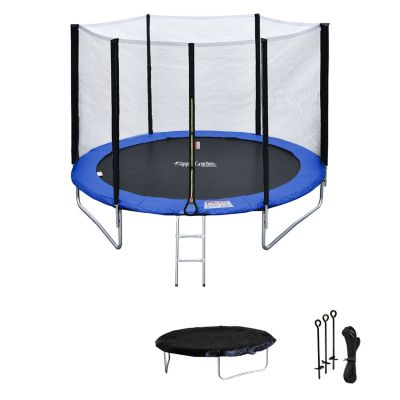 Pack Premium Trampoline 245cm réversible vert / bleu CANBERRA + filet, échelle, bâche et kit d'ancrage - Happy Garden