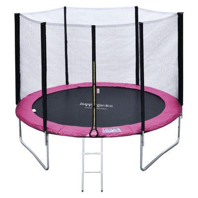 Pack Premium Trampoline 305cm réversible rose / gris ADELAIDE + filet, échelle, bâche et kit d'ancrage - Happy Garden