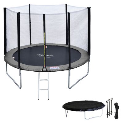 Pack Premium Trampoline 305cm réversible rose / gris ADELAIDE + filet, échelle, bâche et kit d'ancrage - Happy Garden