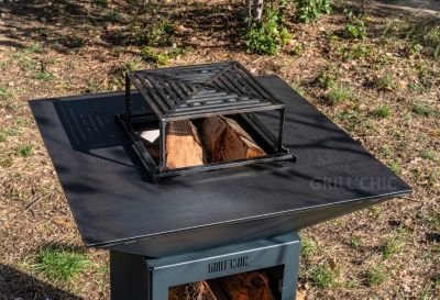 PACK PRINTEMPS Barbecue avec meuble range bois Cévenol DOUBLE CUVE en Aluminium Gris anthracite Braséro avec Plancha d'extérieur