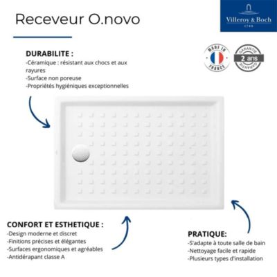 Pack receveur de douche 100 x 80 VILLEROY ET BOCH O Novo rectangle blanc + Kit d'étanchéité WEDI