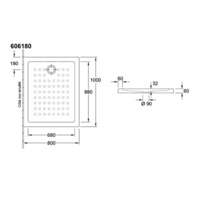 Pack receveur de douche 100 x 80 VILLEROY ET BOCH O Novo rectangle blanc + Kit d'étanchéité WEDI