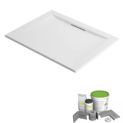 Pack receveur de douche 120 x 80 JACOB DELAFON Flight Pure rectangle blanc + Kit d'étanchéité WEDI + Pieds