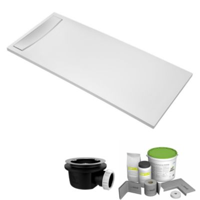 Pack receveur de douche antidérapant 120 x 80 JACOB DELAFON Flight Neus rectangle blanc+Kit d'étanchéité WEDI + Bonde + Capot