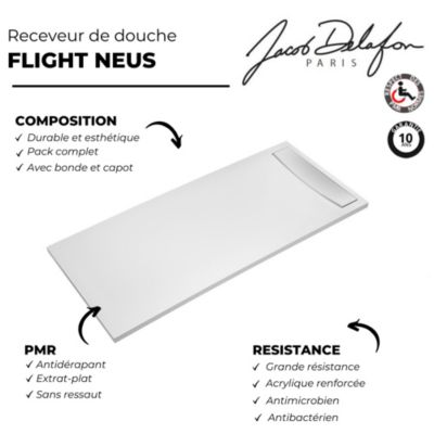 Pack receveur de douche antidérapant 120 x 80 JACOB DELAFON Flight Neus rectangle blanc+Kit d'étanchéité WEDI + Bonde + Capot