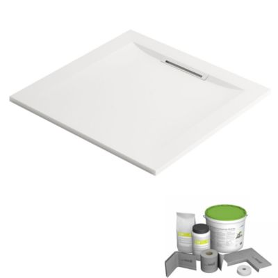 Pack receveur de douche antidérapant 80 x 80 JACOB DELAFON Flight Pure carré blanc + Kit d'étanchéité WEDI + Pieds