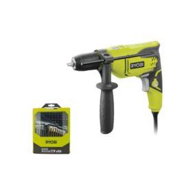 Pack RYOBI - Perceuse à percussion RPD500-GC - 500W - Coffret RAK69MIX 69 accessoires mixtes pour perçage et vissage