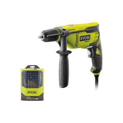 Pack RYOBI - Perceuse à percussion RPD680K - 680W - Coffret RAK46MIX 46 accessoires mixtes