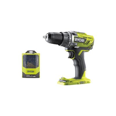 Pack RYOBI - Perceuse-visseuse R18DD3-0 - 18V One+ sans batterie ni chargeur - Coffret 46 accessoires mixtes RAK46MIX
