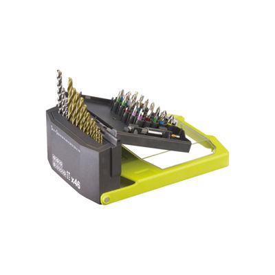 Pack RYOBI - Perceuse-visseuse R18DD3-0 - 18V One+ sans batterie ni chargeur - Coffret 46 accessoires mixtes RAK46MIX